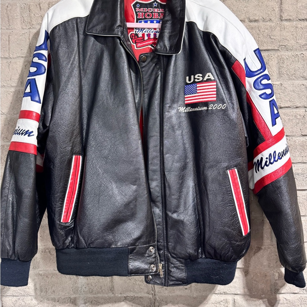 Michael Hoban Black Leather USA Varsity Jacket